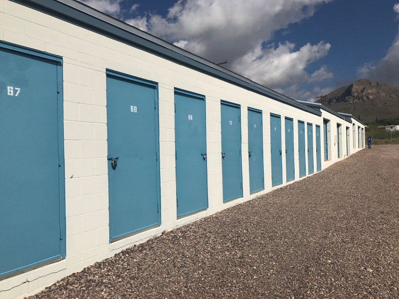 Storage units with blue doors
