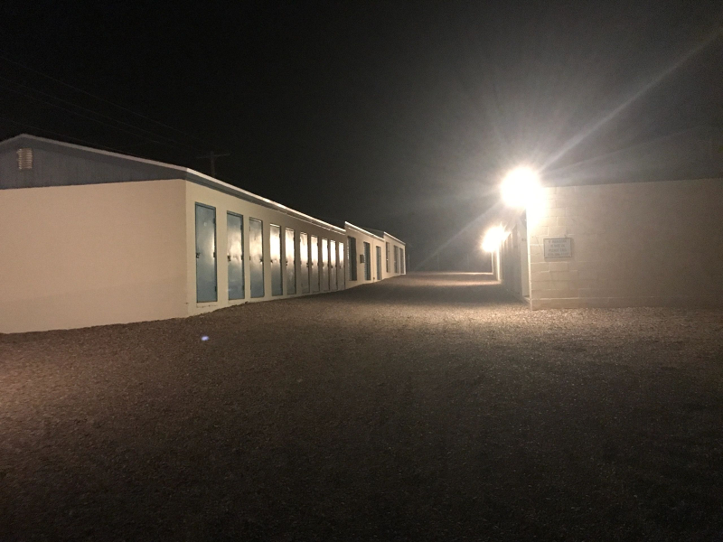 Nighttime view of storage facility