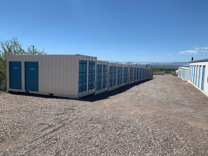 Outdoor storage facility under clear sky